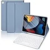 Schutzhülle mit Tastatur für iPad 9. Generation 2021/8. Generation 2020/7. Generation 2019, 10,2 Zoll, Hülle mit abnehmbarer kabelloser Tastatur für iPads 10,2 Zoll, UK-Layout, iPad-Tastaturen für