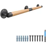 SELEWARE Handlauf Holz Innen Treppenhandlauf - 81cm Handläufe Schwarz Holzhandlauf Rund Treppengeländer Barrierefreier Treppenhaus-Haltegriff für ältere Menschen Rutschfester Handläufer