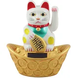 Superfreak Glückskatze - Maneki-Neko - Winkekatze Solar - ovaler Sockel - 14 cm - weiß