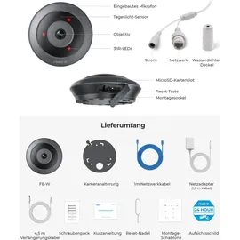 Reolink 6MP 360° Panorama Personenbewegungserkennung, Decken-/Wand-/Tisch-Installation,Schwarz - Reolink