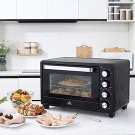 Homcom Mini Backofen 32L Mini Ofen mit Grillrost, Backblech, 3 Kochmodi 100 °C-230 °C einstellbare Temperatur Pizzaofen mit Timer Edelstahl Schwarz