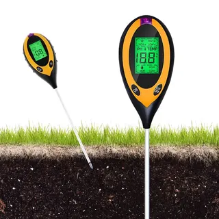 SKIKHN Bodenmessgerät 4-in-1,Boden-PH-Meter-Tester,Bodentester Feuchtigkeitsmessgerät mit LCD-Display, Licht,PH-Wert,Temperatur und Luftfeuchtigkeit für Gartenarbeit Rasen Pflanzen Bodenüberwachung