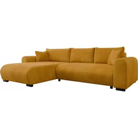 Mirjan24 Ecksofa Merkos, Wohnzimmer L-Form mit Bettkasten und Schlaffunktion, Holzkonstruktion, Seite universal (Farbe: Wave 05) - Gelb
