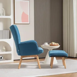 Homcom Ohrensessel mit Hocker Cord 72 x 95 x 70 cm Blau