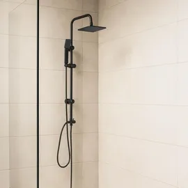 Grafner Duschgarnitur mit Regenschauerduschkopf und Handbrause, Duschsäule schwarz