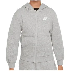 Nike FD3017-063 K NSW Club FT HD FZ LS LBR Sweatshirt Unisex DK Grey Heather/Base Grey/White Größe S