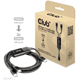 Club 3D USB-Typ-C Y-Ladekabel auf 2x USB-Typ-C max. 100W 1,8m St./St.
