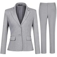 YYNUDA Anzug Set Damen Business Hosenanzug Slim Fit Blazer mit Anzughosen Elegant für Office Hochzeit Grau XS - XS