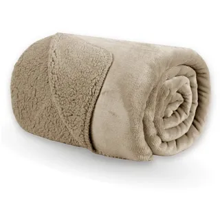 BestLivings Kuscheldecke XXL 150x200cm Beige Flauschige Wendedecke, Flanell Sherpa-Fleece, Dicke Sofadecke - öko-tex - Couchdecke Tagesdecke