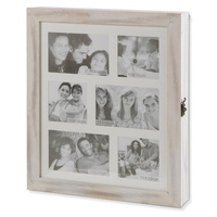 Schlüsselkasten FRIENDS, Weiß, Holz, Breite 35 cm, 18 Haken, mit Bilderrahmen für 6 Bilder weiß