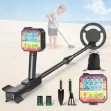 Metalldetektor für Kinder, Metalldetektor Kinder mit Verstellbarem Stiel, 2 Modi, LCD-Display, Wasserdichter Suchspule, Kinder Metalldetektor Hoher Empfindlichkeit, Inklusive Tasche Schaufel Rechen