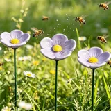 3 Stück Bienentränke Keramik Für Den Garten, Insektentränke Keramik, Bienenbar Wassertränke Mit Gartenstecker, Klein Vogeltränke Stehend – Ideal für Garten, Balkon, Terrasse (Lila)