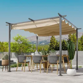 Outsunny Pergola Pergola mit Schiebedach 3 x 3 m beige