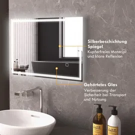 Homcom Badspiegel mit LED-Leuchte, 70 x 50 cm Wandspiegel - Silber