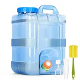 RUYI 15L Wasserkanister mit Hahn und Schraubdeckel, Camping Wasserkanister BPA-frei Trinkwasserkanister, Tragbarer Wassertank mit Griff für Wohnwagen Picknick Wandern, Transparent Blau