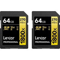 Lexar Professional SDXC-Speicherkarte, 1800 x 64 GB, UHS-II U3, 2 Stück