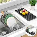Wäscheständer – Ausziehbarer Wäscheständer für die Arbeitsplatte, über oder in der Spüle, 35,0–53,1 cm L x 16,0 cm B x 20,3 cm H, schwarz - Schwarz