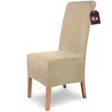 SCHEFFLER-Home Stuhlhussen 6er Set Leon Beige-Stein/elastische Wildleder Hussen für Stühle/Robustes Freischwinger Hussen Set/Stuhlhussen Stretch & Lederoptik/Stuhl Hussen waschbar