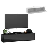 4housedesign® TV Board Lowboard Hängend | Fernsehschrank tv Sideboard Wohnzimmer | Lowboard Wohnzimmer fernsehregal tv Board Hängend tv Shrank tv 55 Zoll - TV Lowboard Schwarz 140cm