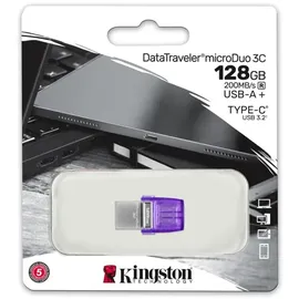 Kingston DataTraveler microDuo 3C USB-Stick 128GB USB Gen 3 Type-C und Type-A - DTDUO3CG3/128GB, Lila + Silber