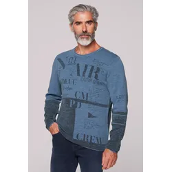 Rundhalspullover CAMP DAVID, Herren, Gr. XXL, smokey sky, Material: 100% Baumwolle, bedruckt, casual, lässig geschnitten normal, Rundhals, Langarm eingesetzt Rollsaum, Pullover, aus Baumwolle