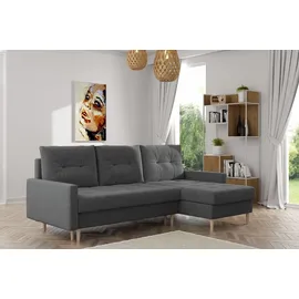 möbel punkt Ecksofa OSLO Webstoff Grau mit Bett Bettkasten Sofa Schlafsofa Ottomane universell Links oder Rechts