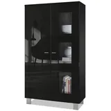 Vladon Standvitrine Denjo 71 x 129 x 35 cm Schwarz matt/Schwarz Hochglanz