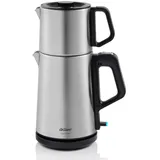 Arzum Teemaschine, Türkische Teekanne mit 1,0L Edelstahl-Kanne & 1,8L Wasserkocher – Schnellbrühfunktion, Warmhaltefunktion, Trockengehschutz, Edelstahl-Teefilter, 360° drehbar
