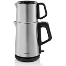 Arzum Teemaschine, Türkische Teekanne mit 1,0L Edelstahl-Kanne & 1,8L Wasserkocher – Schnellbrühfunktion, Warmhaltefunktion, Trockengehschutz, Edelstahl-Teefilter, 360° drehbar