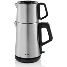Arzum Teemaschine, Türkische Teekanne mit 1,0L Edelstahl-Kanne & 1,8L Wasserkocher – Schnellbrühfunktion, Warmhaltefunktion, Trockengehschutz, Edelstahl-Teefilter, 360° drehbar