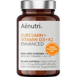 NEU: CURCUMIN Plus hochdosiert | Flüssiges Kurkuma in Mizellen-Formel | Ohne Polysorbat, Ohne Piperin | Liquid mit Vitamin D3 + K2 | Laborgeprüfte Qualität aus DE | 60 Kapseln