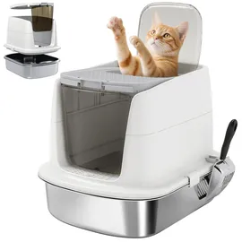 PawHut Katzentoilette Edelstahl XL Weiß