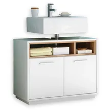 Stella Trading Waschbeckenunterschrank in Wildeiche Optik, Weiß Hochglanz - Bad Unterschrank Badezimmerschrank mit viel Stauraum - 80 x 64 x 40 cm (B/H/T)