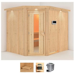 Karibu Sauna Marit, BxTxH: 231 x 196 x 198 cm, 68 mm, (Set) 9-kW-Bio-Ofen mit externer Steuerung beige