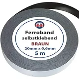 Ferroband Eisenband Selbstklebend Roh Braun 20 mm x 0,6 mm x 5 m Eisenfolie unbeschichtet - mit Premium-Kleber