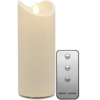 Tronje LED Outdoor Kerze - 18cm Stumpenkerze Creme-Weiß mit Timer u. Fernbedienung - bewegliche Flamme - IP44 UV Hitzebeständig