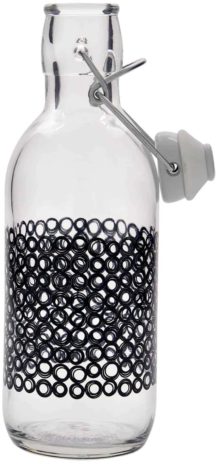 500 ml Bottiglia di vetro 'Emilia', motivo: Unico nero, imboccatura: tappo mecca...