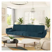 vidaXL Schlafsofa 2-Sitzer mit 2 Kissen Blau Samt