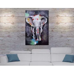 √ñlgem√§lde Elefant HWC-H25, Leinwandbild Wandgem√§lde Gem√§lde, handgemaltes XL Wandbild ~ 180x120cm