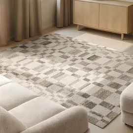 vikosa Structa, creme braun, B:200cm H:15mm L:300cm, Wolle, Teppiche, Handgemacht, Grafisch, Karo, Natur, Wolle, Wohnzimmer,Schlafzimmer