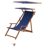 Erst-Holz Liegestuhl blau Gartenstuhl Deckchair Buche Strandstuhl Sonnendach Sonnenliege 10-307 S