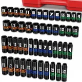 Arwealxs 50 Tlg Schlagschrauber Nüsse Set, 1/4 Zoll Schlagnüsse, Standard-Größen nach SAE (5/32" – 9/16") und metrische Größen (4 mm – 15 mm) Kraft Stecknusse, Autoreparaturen, Haushaltsreparatur
