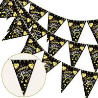 Howaf Happy New Year Wimpel Girlande Schwarz/Gold