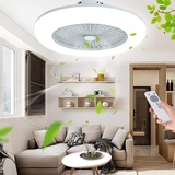 TMKOO Deckenventilator mit Beleuchtung 80W LED Dimmbar Deckenlampe mit Ventilator und Fernbedienung Ultra-Leise Deckenleuchte, Weiß Runde Leise Deckenventilator mit Lampe für Schlafzimmer Wohnzimmer