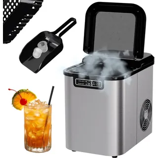 Tronitechnik TroniTechnik® Eiswürfelmaschine Eiswürfelbereiter aus Edelstahl Ice Maker, 12kg/24h, 2,2 Liter Wassertank, 2 Größen, Selbstreinigung