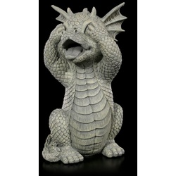 Figuren Shop GmbH Gartenfigur Drachen Gartenfigur – Hält sich die Augen zu – Fantasy Dekoration Garten grau