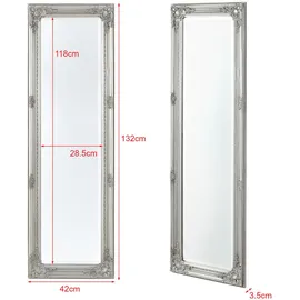[en.casa] Wandspiegel Livorno 132x42 cm Ganzkörperspiegel im Eukalyptusholz Rahmen Antik Silber