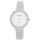 Excellanc Damen-Spangenuhr Metallarmband Spangenarmband poliert Armreif lesbare Ziffern Rund Länge 16 cm Quarz-Armbanduhr Geschenkidee für Frauen (Silber/Weiß)