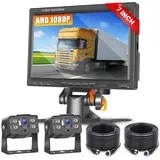 [7 Zoll Monitor] AHD 1080P Autokamera, Wasserdicht, Nachtsicht, Weitwinkel Rückfahrkamera 2 Kameras, DIY Gitterlinien Rückfahrkamera Kabel, Rückfahrkamera (9V-36V) Backup Kamera