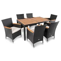 di volio Polyrattan Sitzgruppe Verona - Lounge Gartenmöbel-Set für Garten oder Terrasse, Tisch mit Tischplatte aus Akazienholz + 6 Stühle - Lounge-Set in Rattan-Optik
